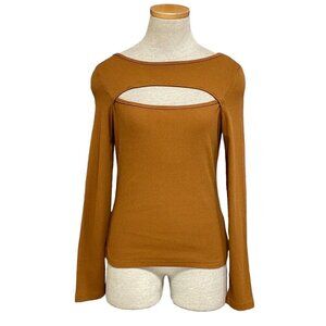 May Blue Top NWT Cut Out Crew Neck Brown Size Large L